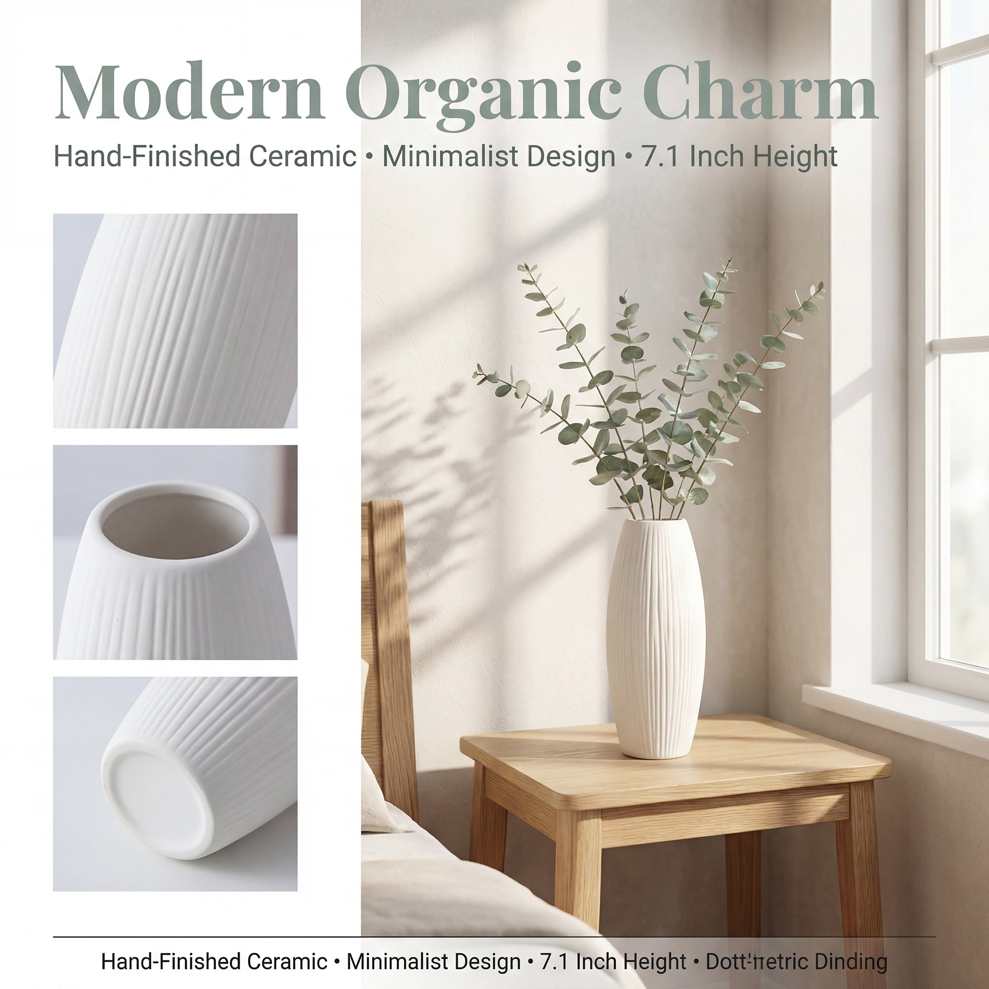 Unique Bargains Modern Decor Tall Ribbed Flower Vase Matte White 3.0" x 3.0" x 7.1"