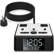 SUPERDANNY 2 Outlets 3 USB Ports Digital Alarm Clock with Surge Protector Charger,6.5ft,Black