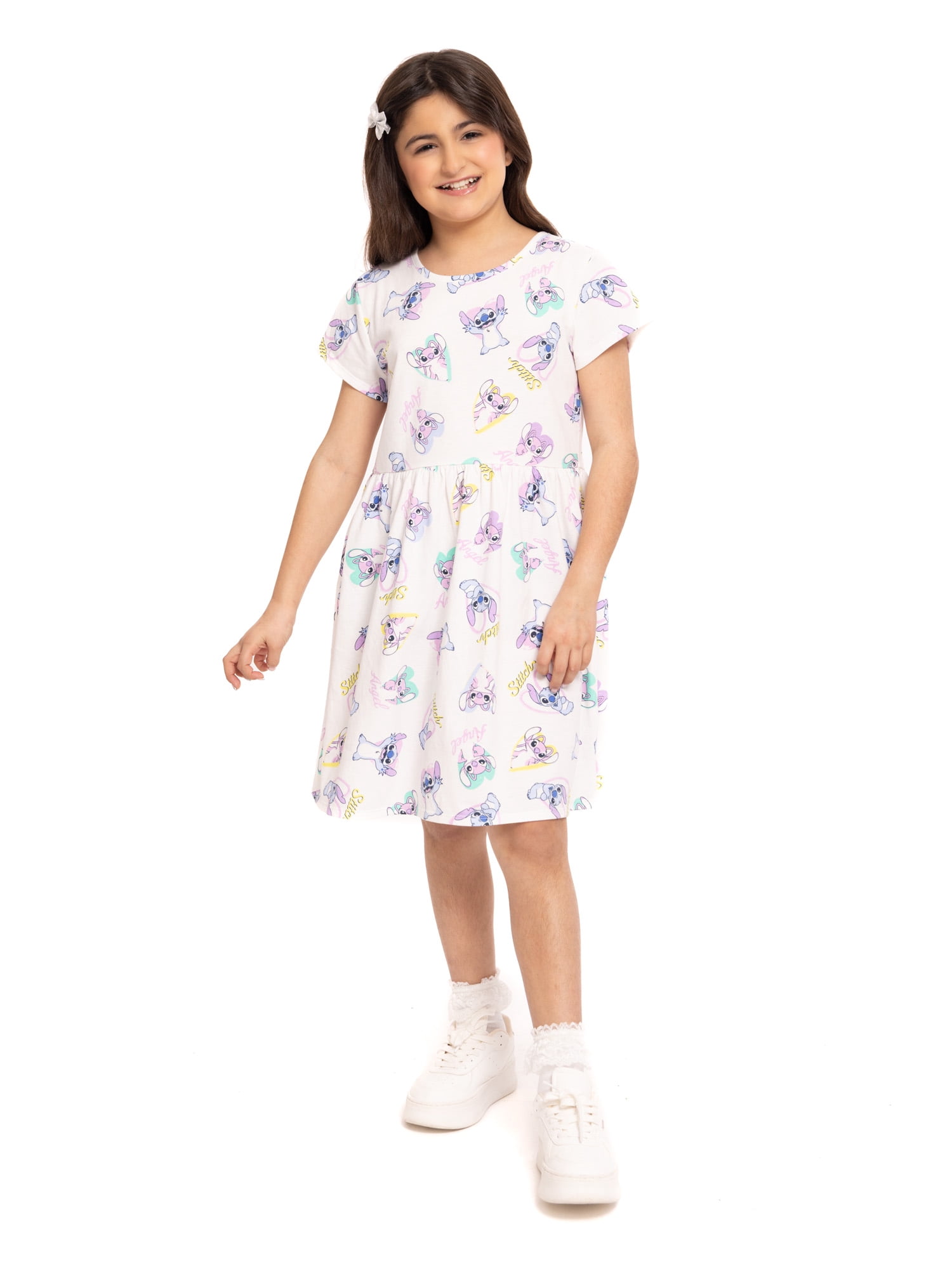 Stitch Girls Allover Print Dress with Short Sleeves, Sizes 4-12
