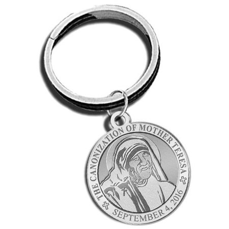 Embossed Keychain - Canonization of Mother Teresa Commemorative Religious Engravable Embossed or Color Keychain 1 Inch X 1 Inch Round - Gold Plated