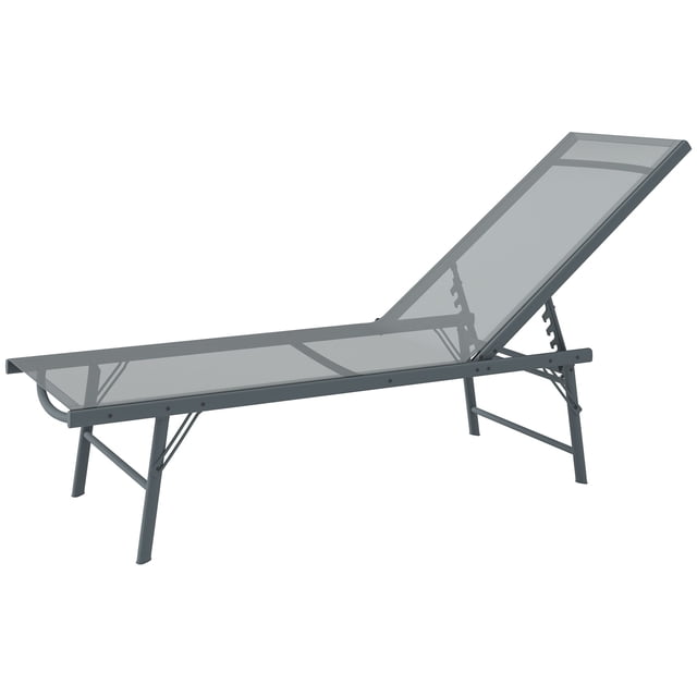 Folding Outdoor Lounge Chair with 5-Level Adjustable Back, Breathable Mesh & Powder Coated Steel Frame, Portable Reclining Chaise Lounger for Patio, Pool, Beach, Light Grey
