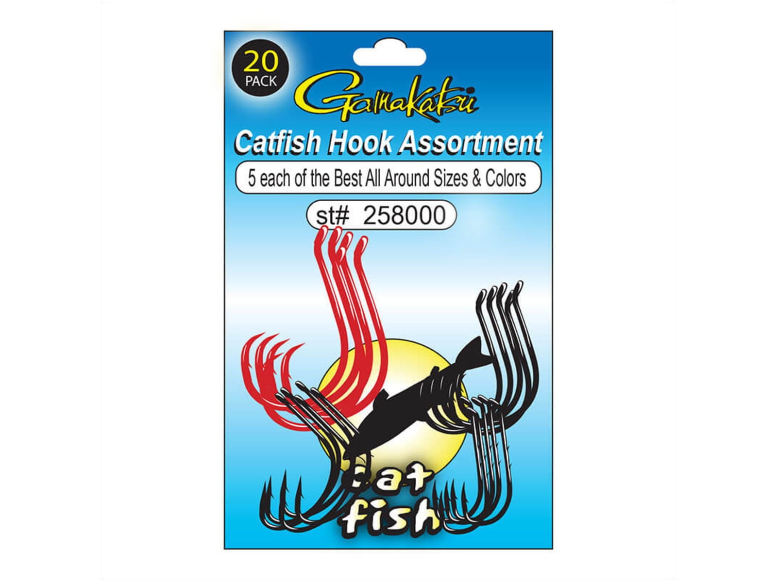 Gamakatsu Catfish Hooks Sizes 1/0, 4/0, 6/0, and 8/0, Assorted Colors, per  20 