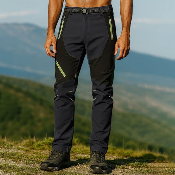 Blmnix Low Waisted Pants for Men Waterproof Pants Cargo Active Fit Baggy Hiking Pants Pants Black Long Slim Straight Mens Casual Pants,L
