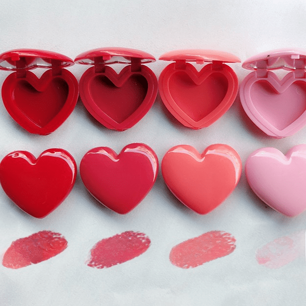 Caja de lápiz labial en forma de corazón con espejo que se puede empacar con placa de presión Lápiz labial Lápiz labial Sombra de ojos Placa de presión Caja vacía 1.4g