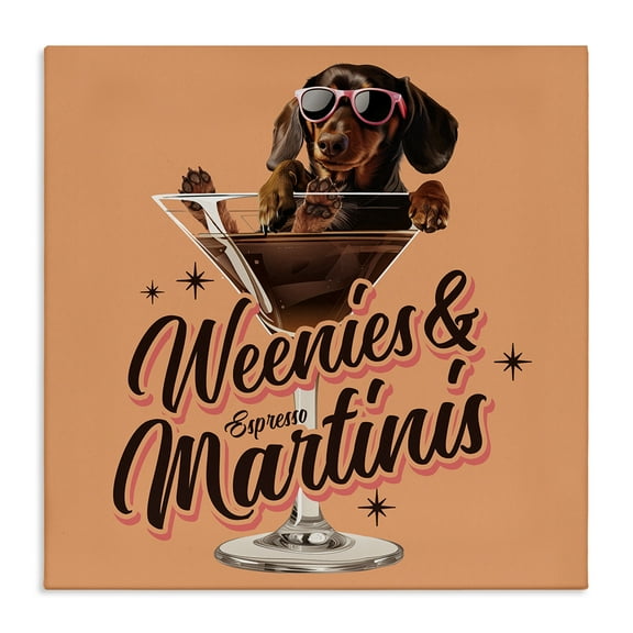 Stupell Industries Weenie's & Espresso Martinis Animals Painting Wrapped Canvas Art Print Wall Art, 17 x 17