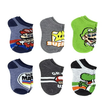 Super Mario, Boys No-Show Socks, 6-Pack, Sizes S-L
