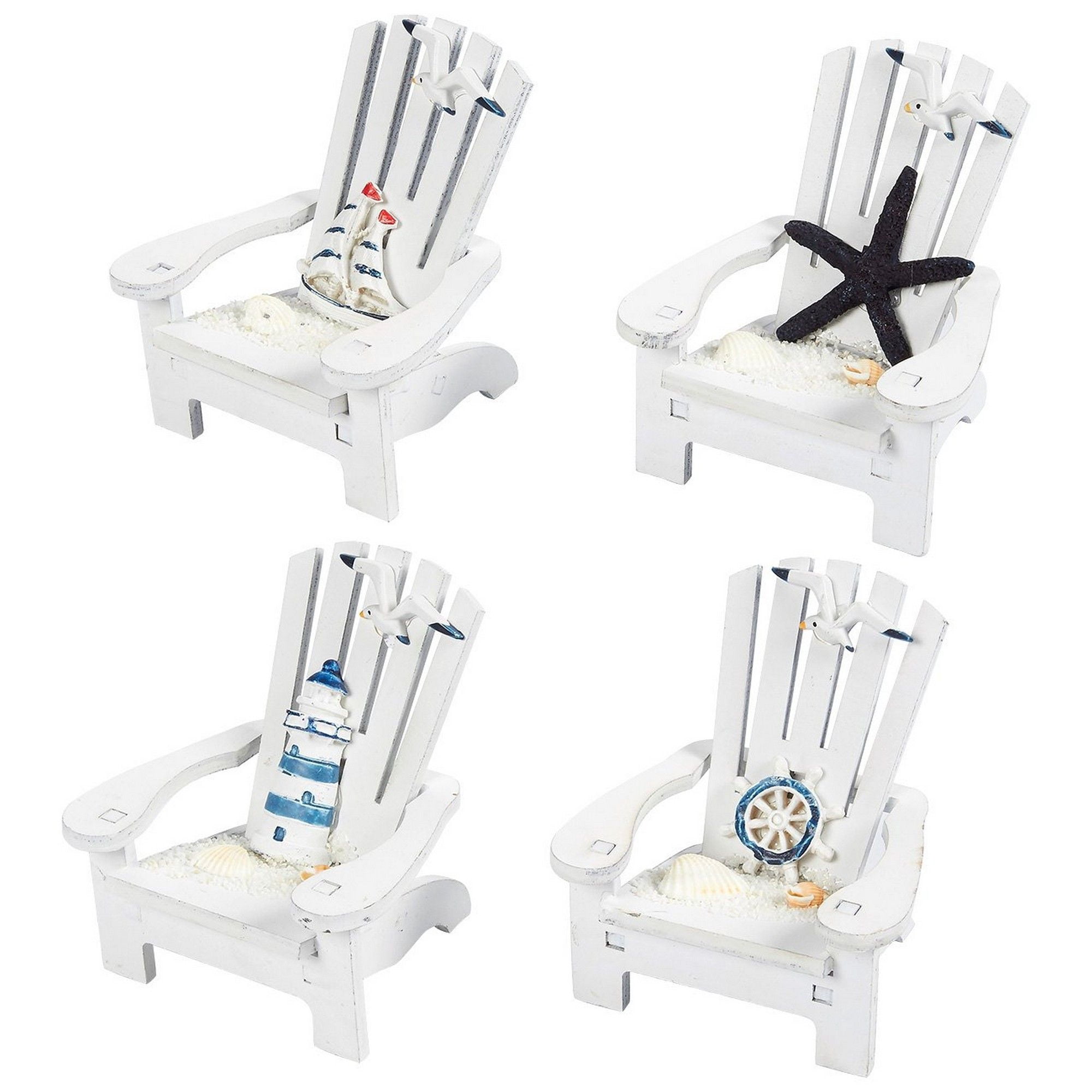 4-Pack Mini Wooden Chair Ornament Beach Decor Nautical ...