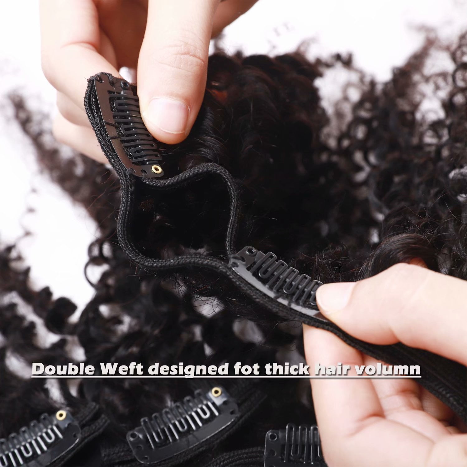 Benehair Clip In Human Hair Extensions Afro Kinky Curly Thick Full Head Double Weft Black African 100% Brazilian Remy Wavy Hair 8 Pieces