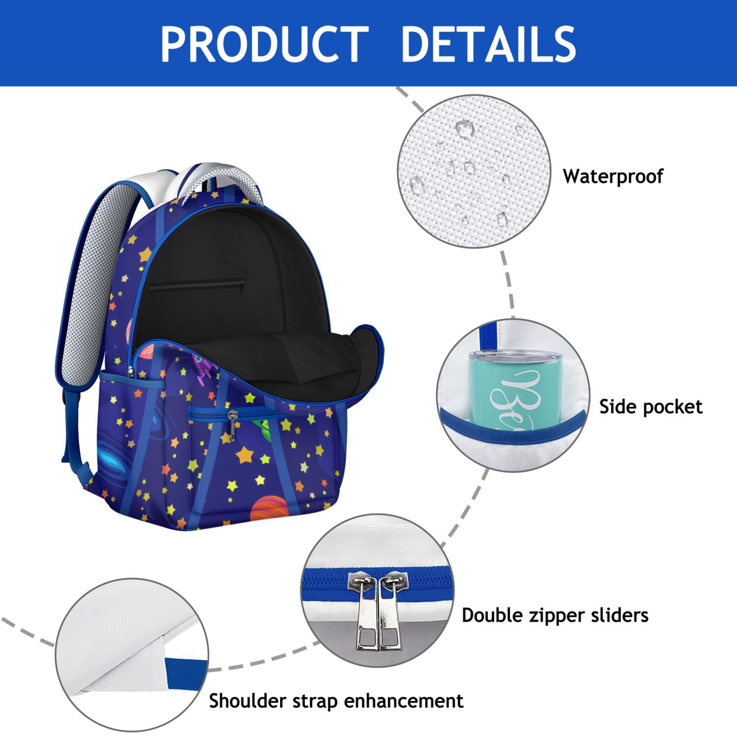 Space Geek Star Moon Sun Backpack - Waterproof & Spacious for College Students