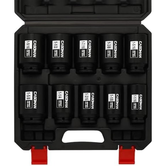 10PCS 1/2" Drive Deep Spindle Axle Nut Impact Socket Set, 6-Point, Large Socket Set, SAE (1-1/16" to 1-5/8"), CR-MO$$Tools & Hardware Other