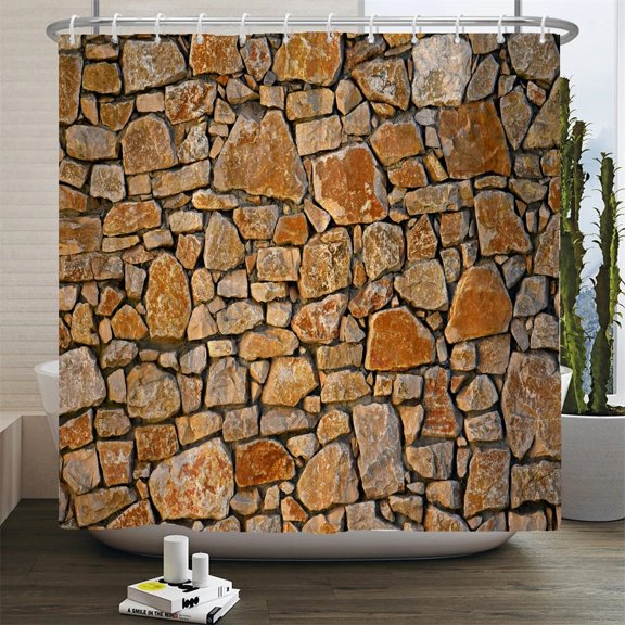 Stone Wall Painting Shower Curtain Bathroom Curtain Polyester Fabric Art Shower Curtains Restroom Decor Waterproof With Hooks