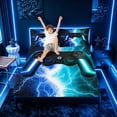 thumbnail image 3 of meiyoeat Neon Lightning Gaming Full Size Sheets for Boys Girls, Electric Gamer Bed Sheets, Blue Cyan, 4-Piece, 1 Flat Sheet, 1 Fitted Sheet and 2 Pillowcases, 3 of 6
