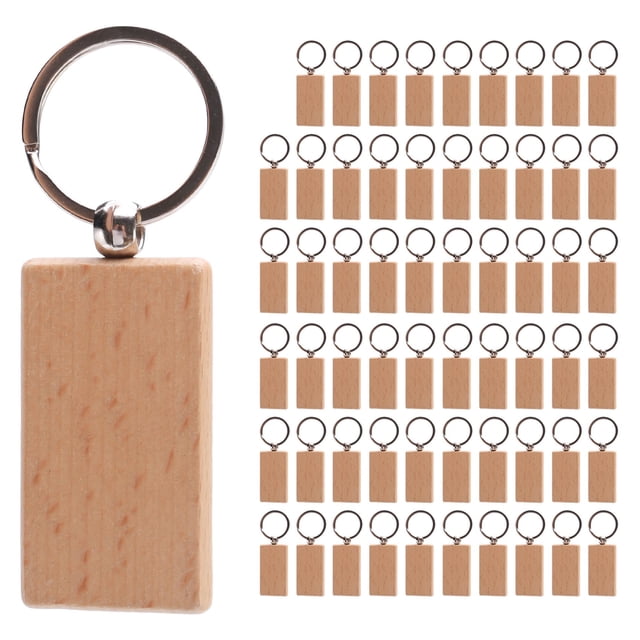 60 llaveros rectangulares de madera en blanco para manualidades. Llaveros de madera para grabar. Regalos.