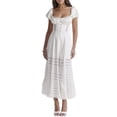 thumbnail image 3 of WIFORNT Femmes Robe Longue, Élégant Cou Carré à Manches Courtes Robe d'Été Swing Robe Patchwork Transparente, 3 of 8