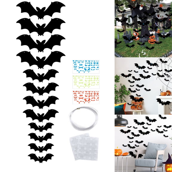 Black Bats Halloween Decorations Kit, 12 Pcs Multi-Size Halloween Bat Cutouts, Indoor Outdoor Wall Window Ceiling Yard Haunted House Party Decor Supplies