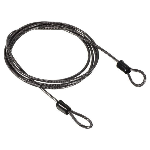 Cable de Seguridad de Acero Recubierto Uxcell 2.5mmx1.5m para Cerradura de Equipaje Doble Bucle Negro