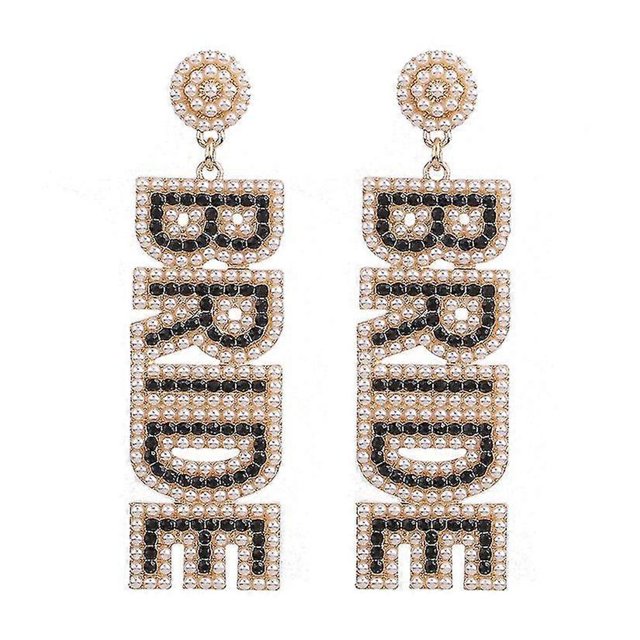 Pendientes de novia de moda con letras de diamantes de imitación colgantes para mujer, E1540 Pearl BK