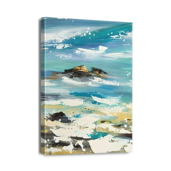 Modern Navy Blue Wall Art - Beach Themed 12x16 Inch Canvas with Coastal Ocean Prints for Bathroom Decor