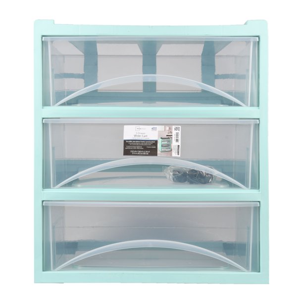 Mainstays Rolling ThreeDrawer Storage Organizer Cart, Mint/Clear