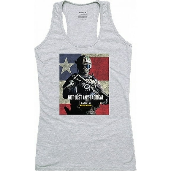 RapDom Not Just Any Tactical US Flag Graphic Womens Tank Top [Heather Grey - 2XL]