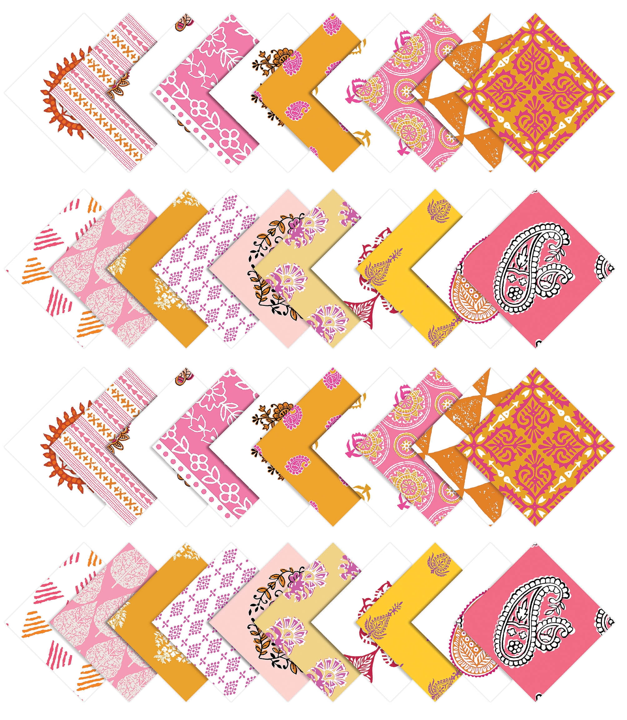 Soimoi 40Pcs Block Print Cotton Precut Fabrics For Quilting Craft Strips 2.5x42inches Jelly Roll - Light Pink