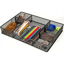 Desk Drawer Organizer Tray, Metal Mesh Drawer Organizers Office, 6 Adjustable Compartment, Desk Organizer Tray for Home Office 12.87L x 8.73D x 1.96H inch, Black, 1PC Medium