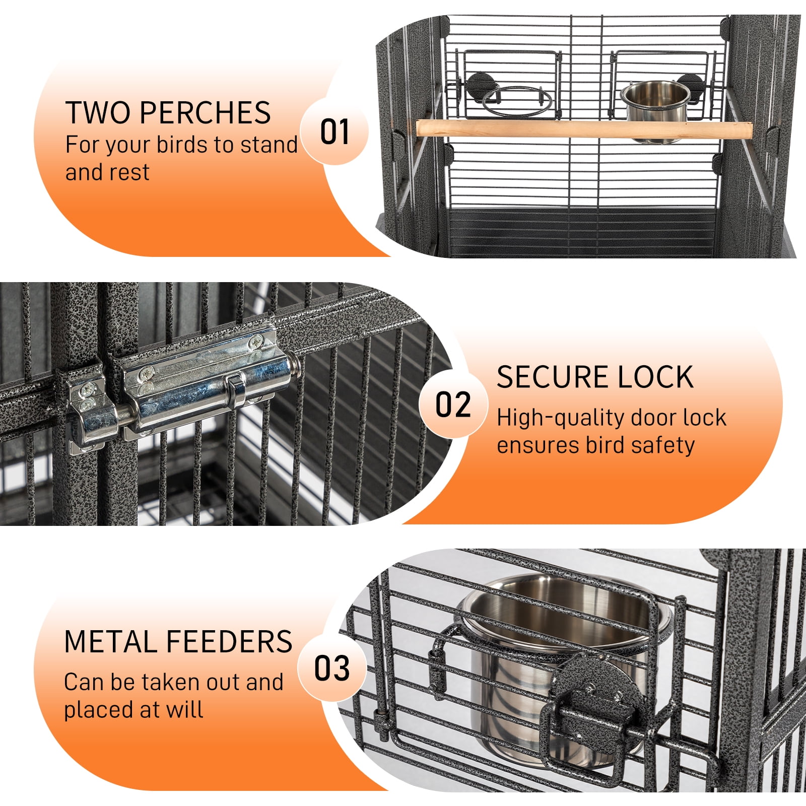 UBesGoo 65" Large Flight Bird Cage with Rolling Stand & Storage Shelf for Parrots Lovebird Cockatiel Parakeets, Black