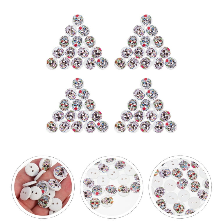 200pcs Halloween Themed Skull Pattern Buttons Wooden Buttons Sewing Buttons