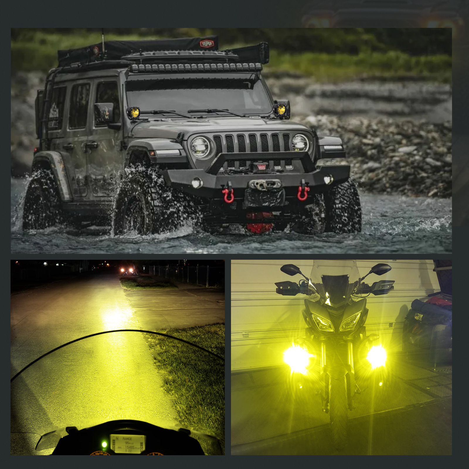 Mictuning Amber Work Off Road Driving IP67 Waterproof LED Automotive Fog  Light Fits Motorcycle 50W, Pieces
