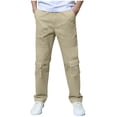 thumbnail image 2 of ITSAME Boys School Uniform Cargo Pants, Elastic Waist Slim Fit Straight Leg Kids Fashion Casual Pants Khaki 12-14T, 2 of 7