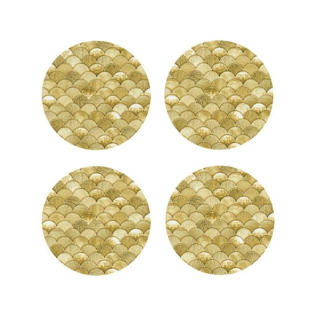 

Matuu Mermaid Fish Scale for Cup Coasters Set of 4 Leather Coasters Desk Coasters for Office Measures 4” x 4”-Round Shape