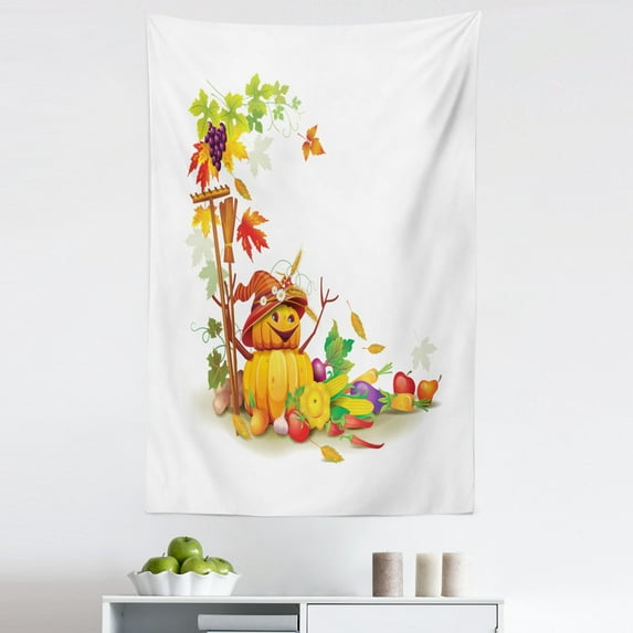 Thanksgiving Tapestry, Autumn Harvest Theme with Various Foods from Country Garden Agriculture, Fabric Wall Hanging Decor for Bedroom Living Room Dorm, 5 Sizes, Multicolor, by Ambesonne