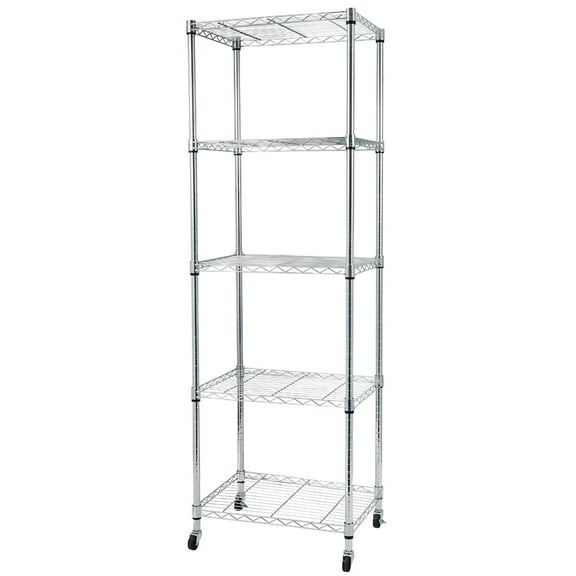 Hassch 5-Tier Wire Shelving with Wheels, Metal Storage Shelf for Garage Kitchen, Silver