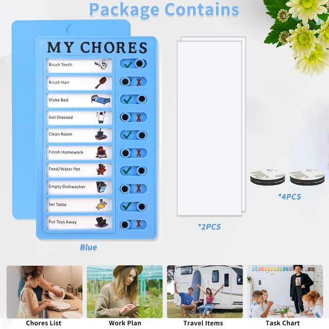 Chore Chart for Kids My Chores Routine Chart,Blank Plastic Checklist Board with 2 Detachable Cardstoc,4 Magnetic to Do Lists for Home Office School RV Whiteboard Plans (1 pcs)