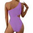 thumbnail image 5 of Women's Cutout One Piece Swimsuit One Shoulder Swimwear Ribbed Monokini Bathing Suits - Purple, 5 of 7