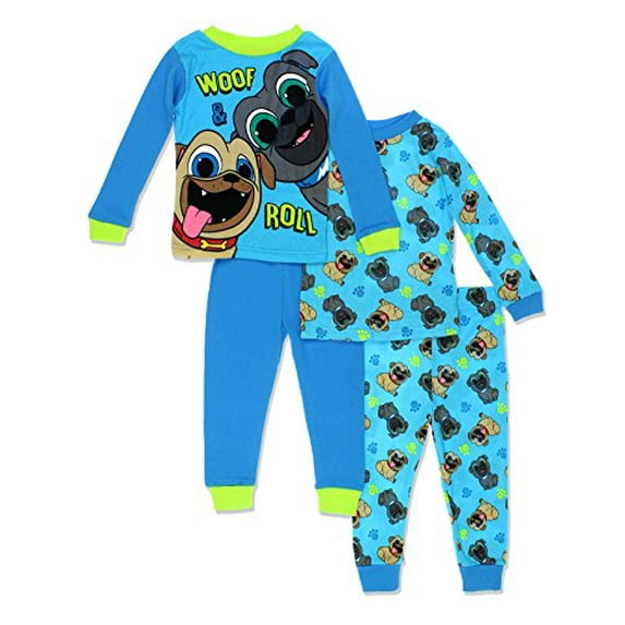 Disney Puppy Dog Pals Toddler Boys 4 Piece Cotton Pajamas Set (2T, Blue/Green)