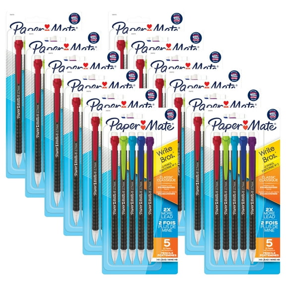 Paper Mate Write Bros Mechanical Pencil, 0.7mm, Assorted, 5 Per Pack, 12 Packs