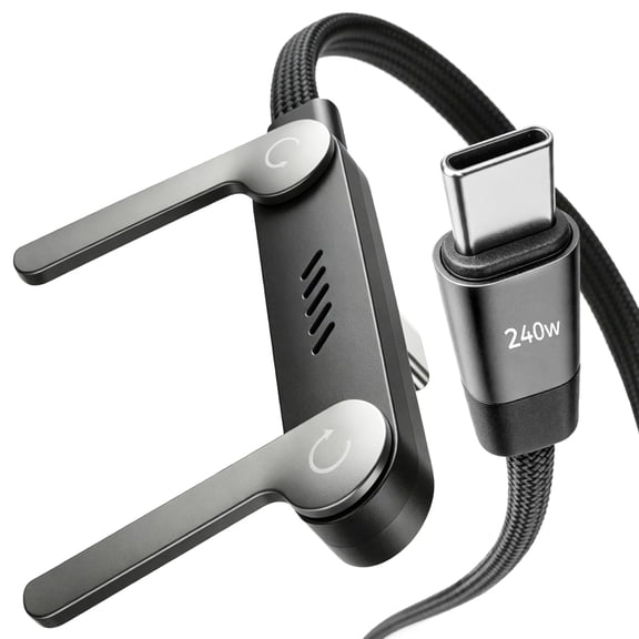 2 PCS USB C to USB C Cable, 240W Fast Charging Cable with Built-in Phone Stand (5 FT, Black), 90° Braided Charger Cord for Gaming, Streaming & Hands-Free Viewing