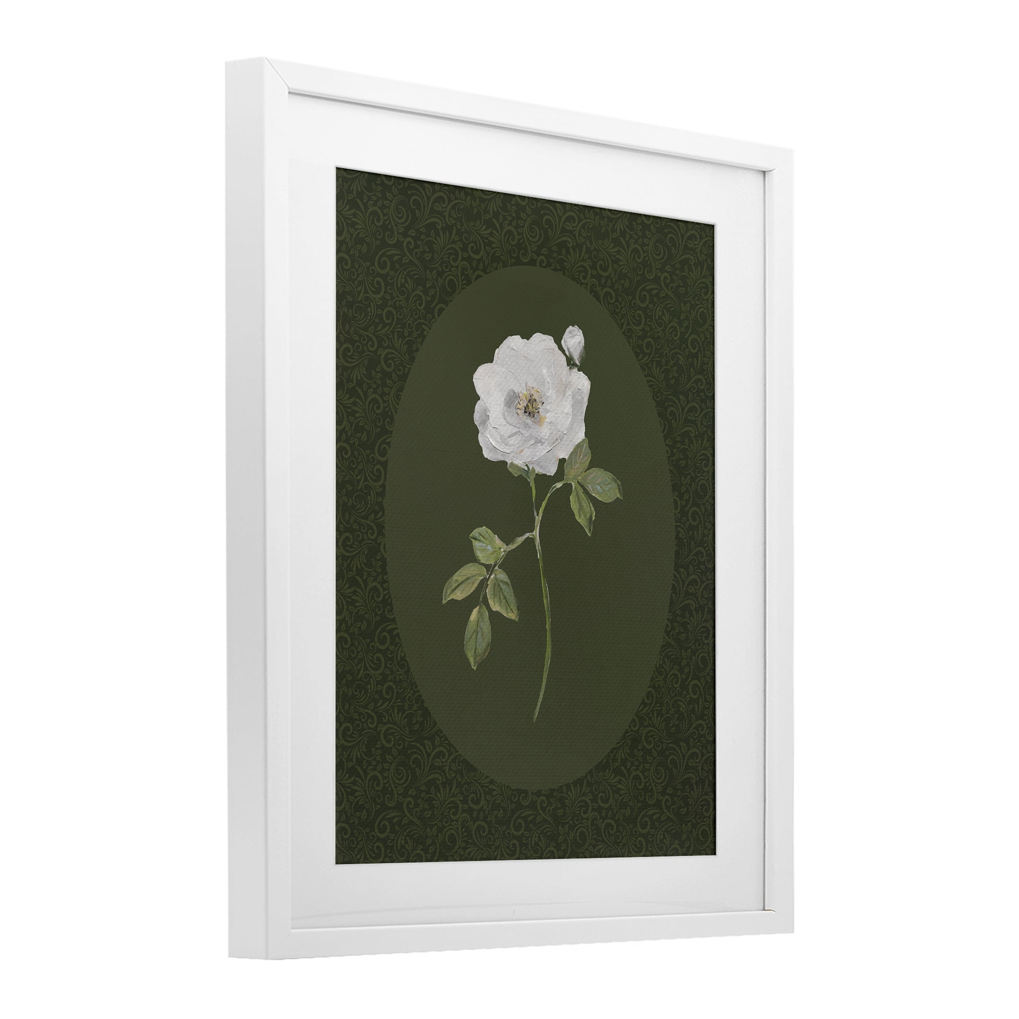 Stupell Industries Emerald & White Oval Rose White Framed Print Under Glass, design by Sally Swatland