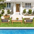 thumbnail image 3 of Patiojoy 8-Piece Patio Acacia Wood Furniture Set Outdoor PE Rattan Conversation Set with Removable Cushions, 3 of 9