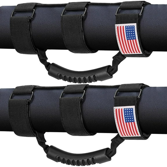 2-Pack Jeep Roll Bar Grab Handles with US Flag, Durable Metal Buckle for 1955-2023 Wrangler JL/JK/TJ/YJ & Gladiator Accessories