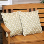 Sunnydaze 16 x 16 Tan and White Lattice Polyester Square Outdoor Throw Pillows, 2 Count