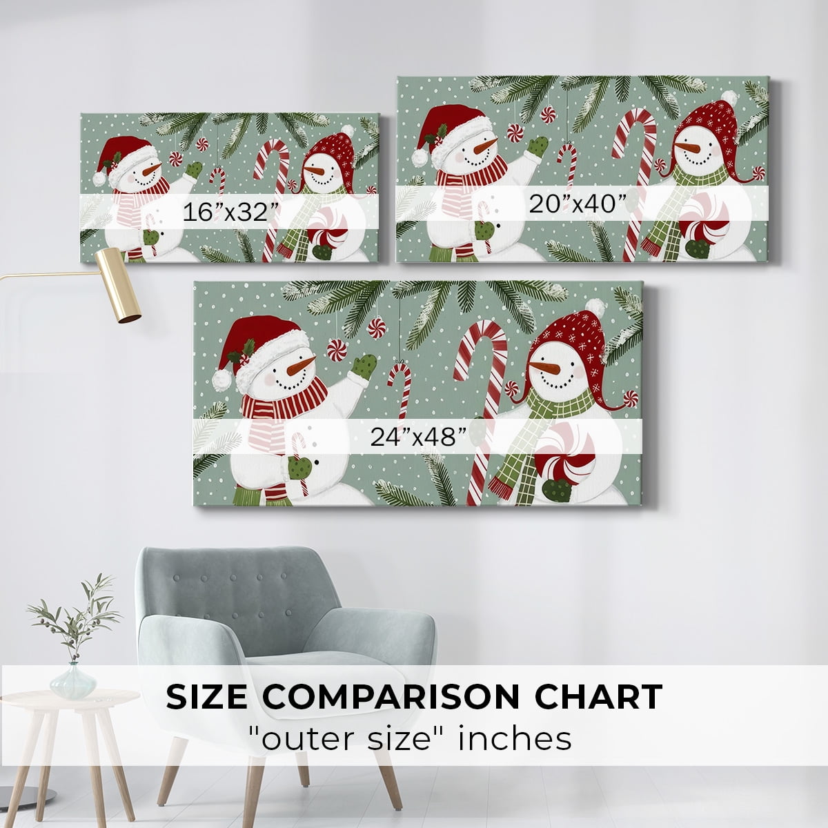 Peppermint Snowman Collection D- Gallery Wrapped Canvas