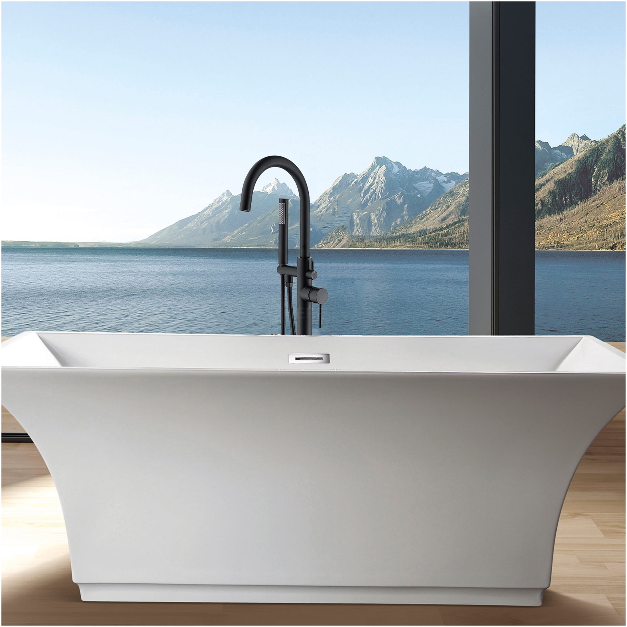 JERFIT Matte Black Freestanding Tub Filler with Hand Shower, 3.9 GPM Modern Bathtub Faucet for Master Bathroom