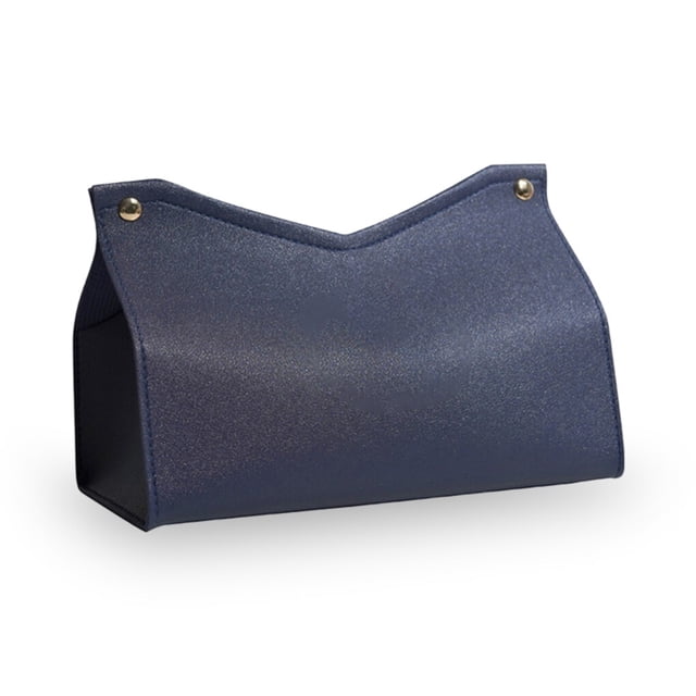 Wosthever Bolsa de almacenamiento de papel tisú de cuero PU en forma de V, caja contenedor recargable a prueba de polvo reciclada, estilo Retro Almacenamiento y organización del hogar Azul