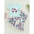 thumbnail image 2 of Bagilaanoe 2Pcs Toddler Baby Girl Easter Outfits Cartoon Print Short Sleeve T-shirt Tops + Flare Trousers 12M 18M 24M 3T 4T 5T Kids Long Pants Set, 2 of 8