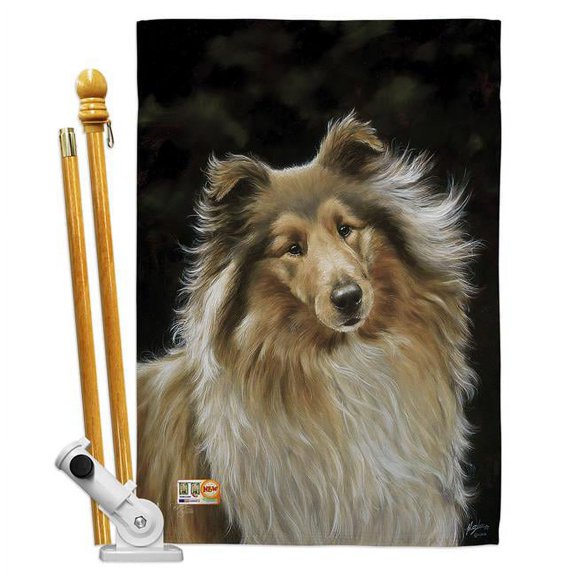 Breeze Decor BD-PT-HS-110075-IP-BO-D-US14-AL 28 x 40 in. Collie Nature Pets Impressions Decorative Vertical Double Sided House Flag Set & Pole Bracket Hardware