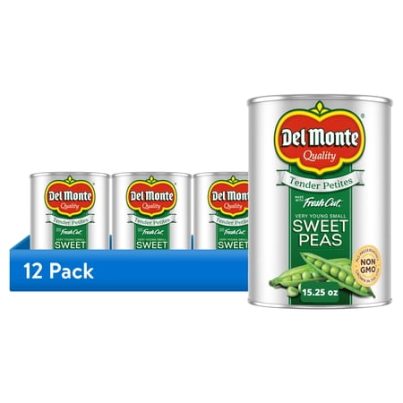 (12 pack) Del Monte Very Young Small Sweet Peas 15.25 oz Can, Canned Vegetables