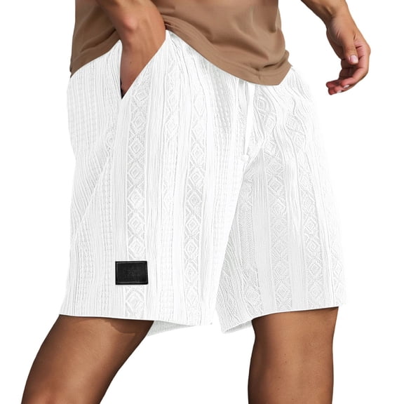 FINALGANG Mens Solid Color Casual Textured Knit Shorts With Elastic Waist Drawstring Loose Fit Lightweight Shorts For Daily Streetwear Summer Activities Soft Shorts