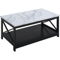 Homestock Sophisticated Simplicity Coffee Table Style Coffee Table With Spacious Bottom Shelf For Everyday Essentials-Color:White Faux Marble and Black